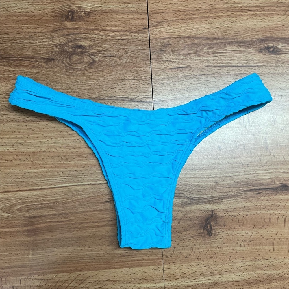 Aqua Blue Textured Brazilian Bikini Bottom